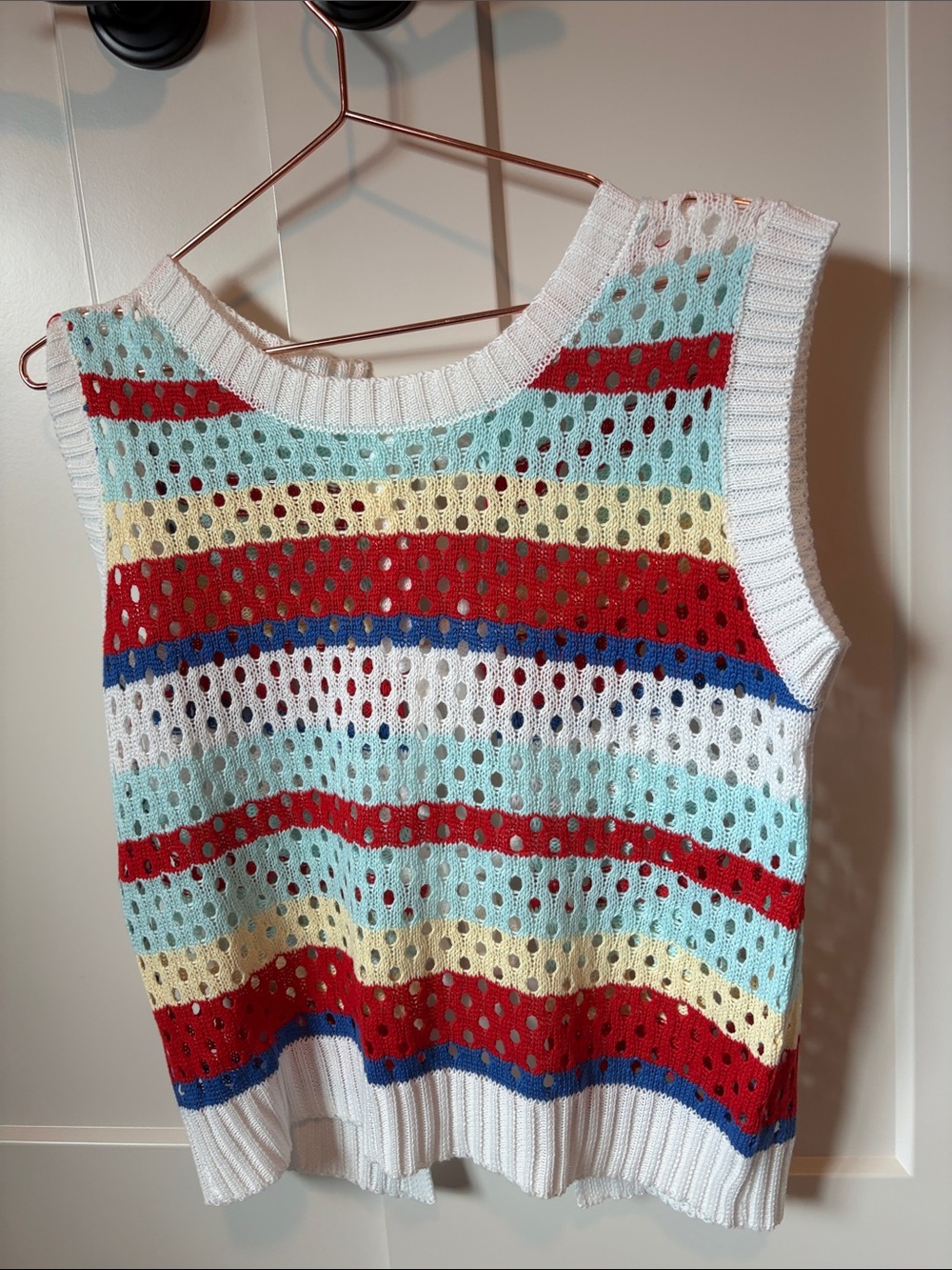 So Me Open-Knit Stripe Tank Top in White, Red, Blue, Mint & Cream